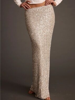 12th Tribe Sparkling Champagne Sequin Maxi Skirt